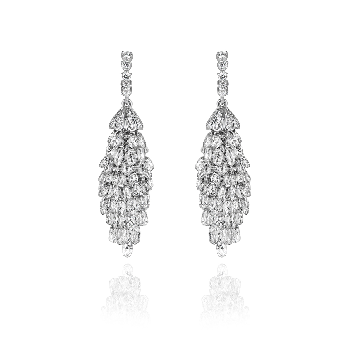 White Gold Briolette Diamonds Chandelier Earrings 34.78ct TDW